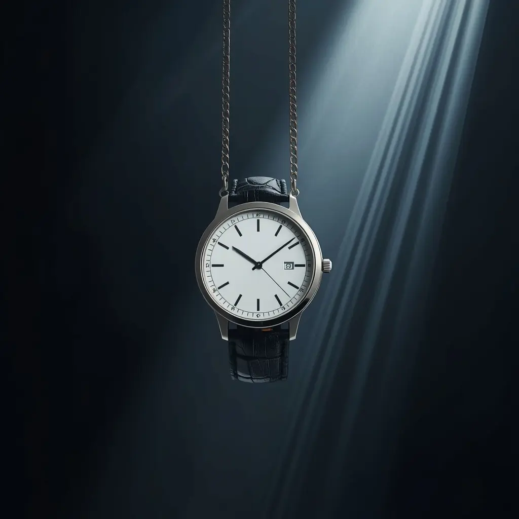 Exclusive timepiece suspended in void with light leaks
